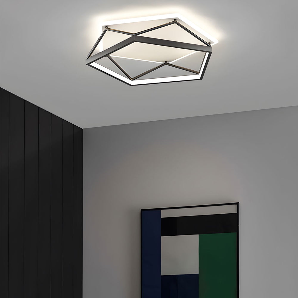 Modern Geometric Black LED Flush Mount Ceiling Light for Bedroom and Dining Area