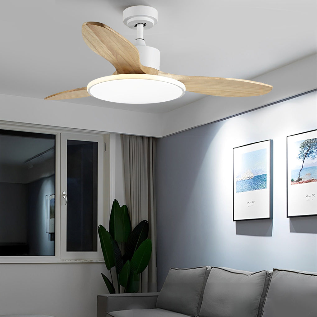 Modern Nordic Wood Ceiling Fan with Dimmable LED Light and Remote 48 Inch Quiet Reversible Motor