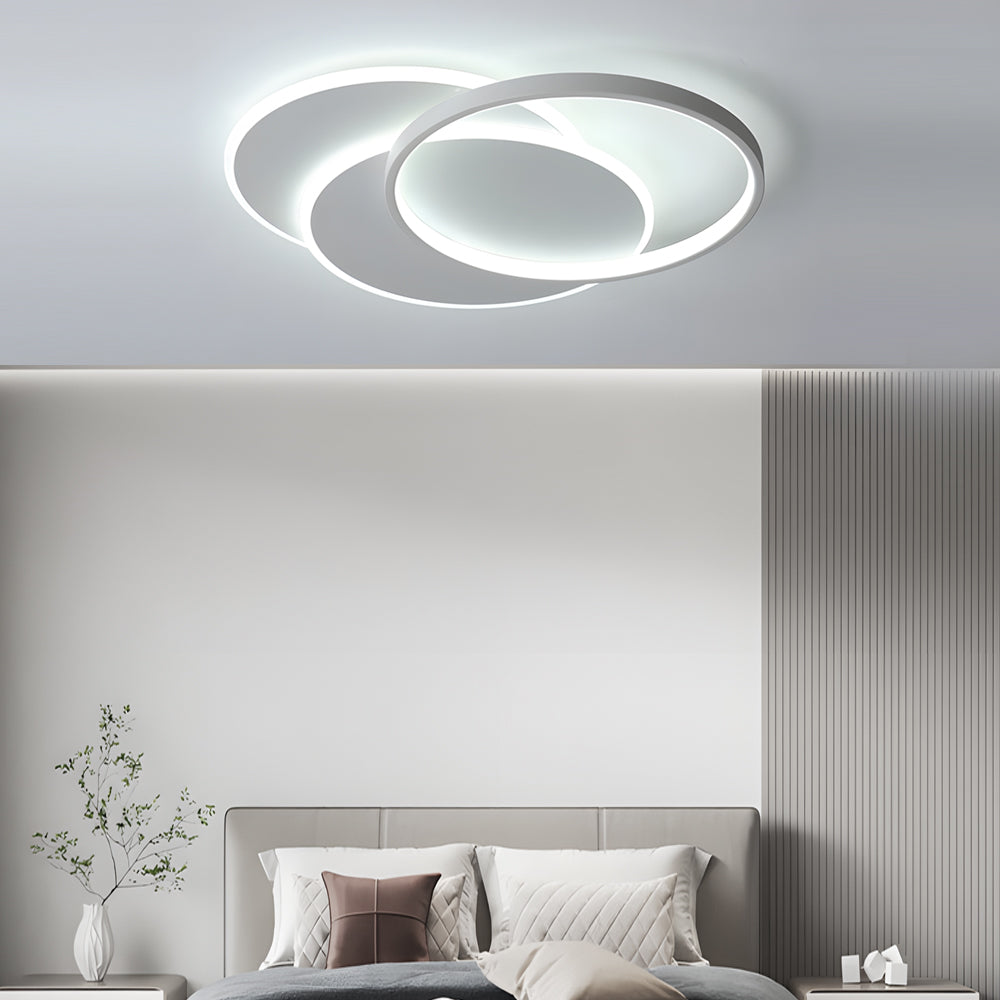 Modern Three Ring White Acrylic LED Flush Mount Ceiling Fixture for Bedroom and Kitchen