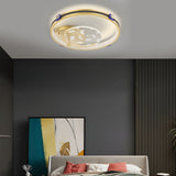 Modern Gold Feather Pattern Round LED Ceiling Lamp with Three Color Dimming Modes