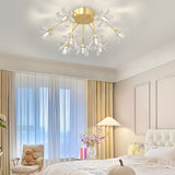 Modern Gold Crystal Dandelion Ceiling Light Fixture with Three Step Dimming Flower Design