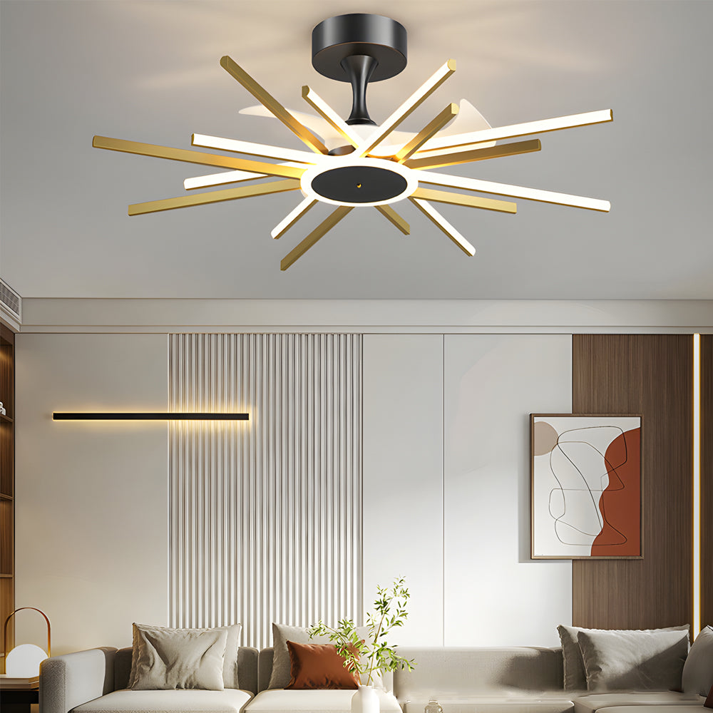 Modern Spiral LED Ceiling Fan with Dimmable Light Fixture and Silent Motor in Black and Gold