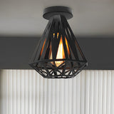 Modern Industrial Metal Cage LED Flush Mount Ceiling Light for Hallway and Entryway
