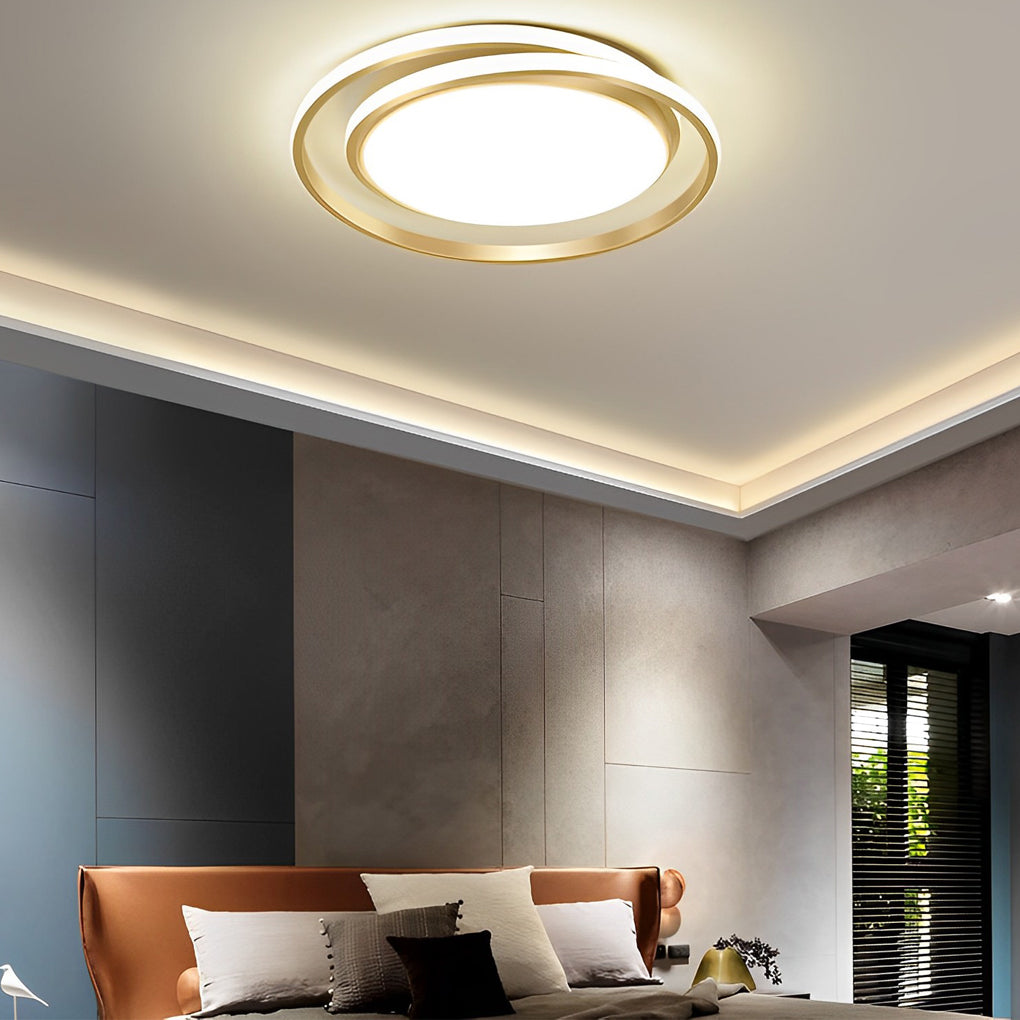 Modern Gold Circular LED Flush Mount Ceiling Lamp Dimmable with Remote Control for Living Room