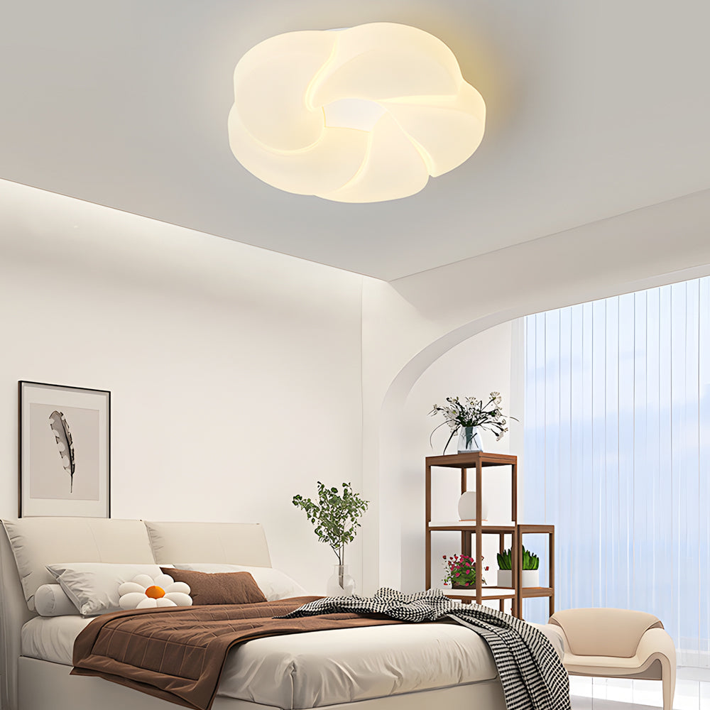 Modern Milky White Rose Flower LED Ceiling Light with Three Step Dimming for Bedrooms