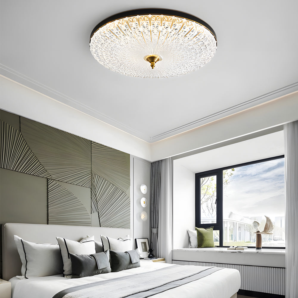 Modern Round Sparkle Glass LED Ceiling Light with Copper Frame and Adjustable Color Temperature