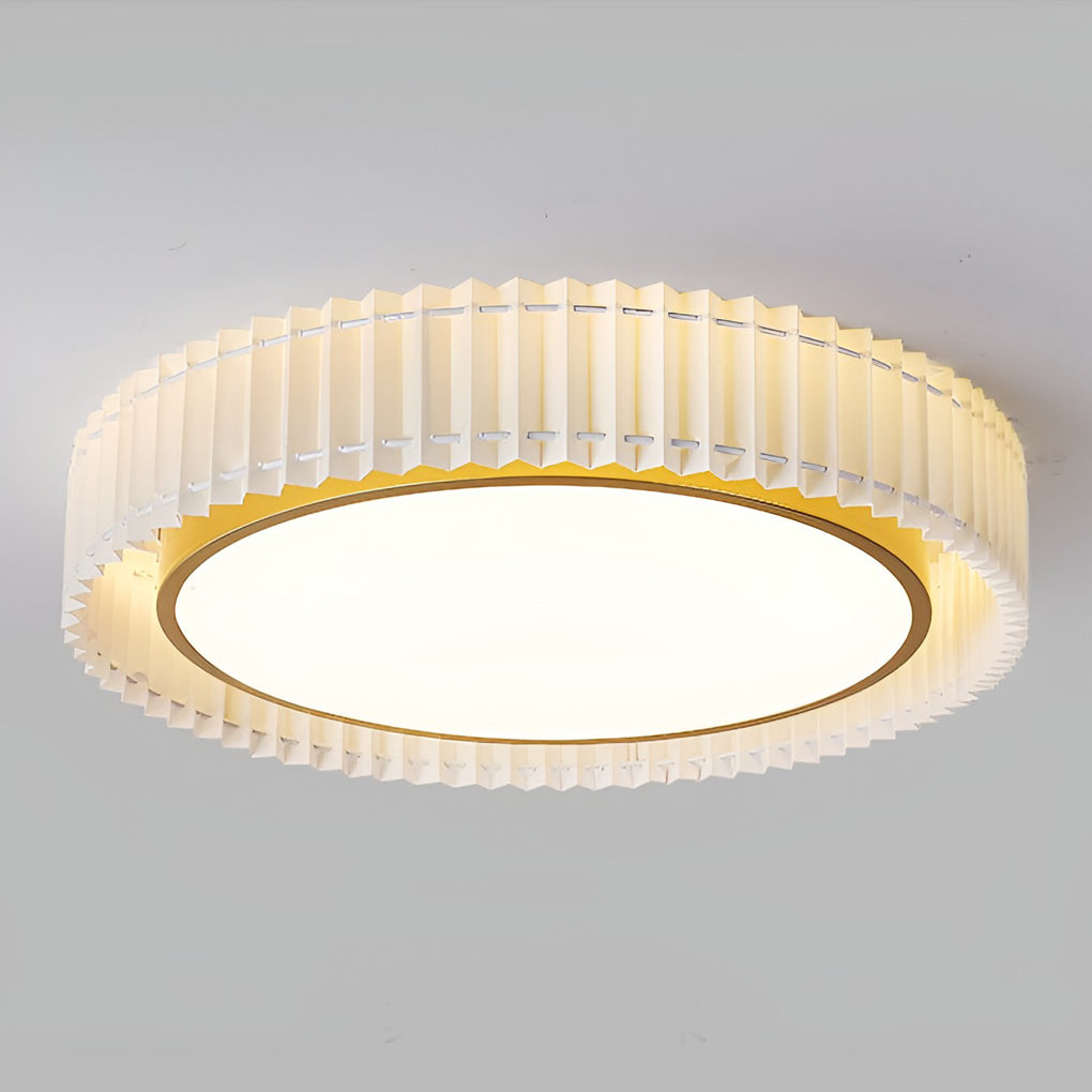 Nordic Style Pleated Fabric LED Chandelier Modern Gold Flush Mount Ceiling Light for Bedroom