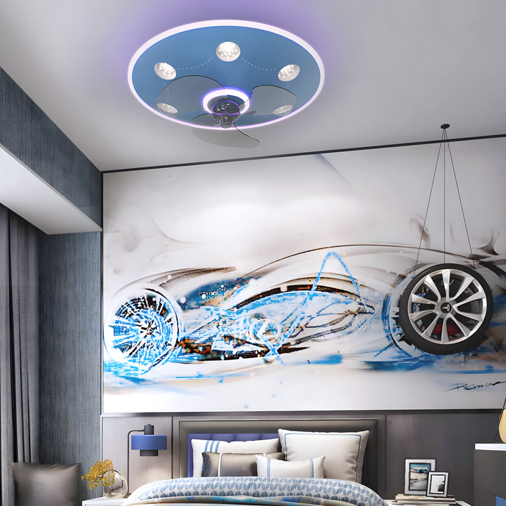 Low Profile Flush Mount Ceiling Fan with Round Acrylic Light and 3 Color Dimming