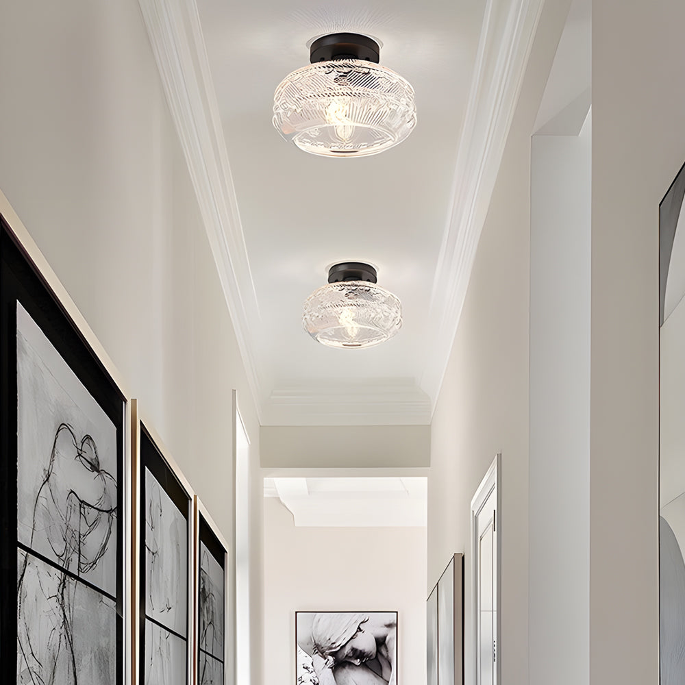 Modern American Style Acrylic Lantern Ceiling Light with Matte Metal Frame and Intricate Pattern Shade