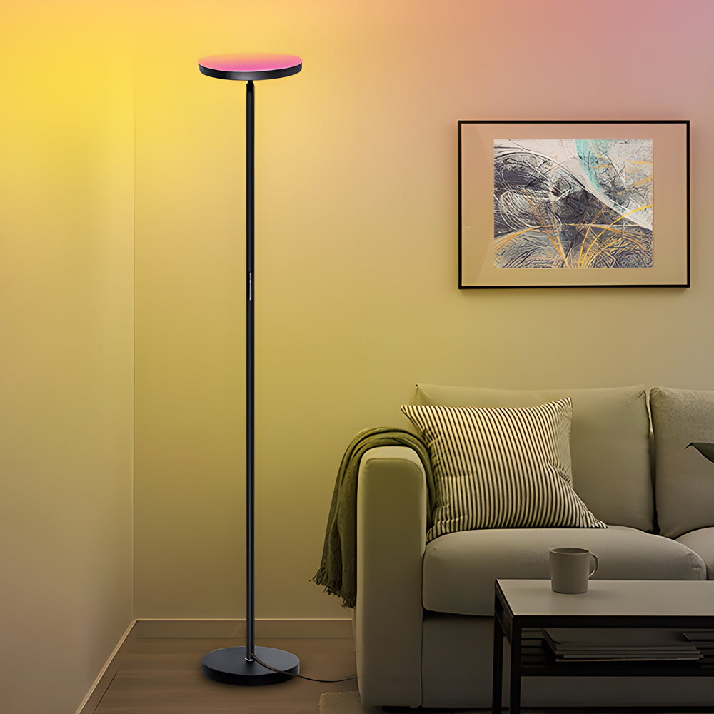 Modern 66 Inch RGB LED Torchiere Floor Lamp with Remote and App Control for Living Room Black
