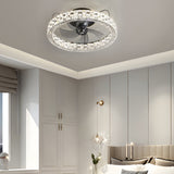 Modern 23.6 Inch Crystal Flush Mount Ceiling Fan with Dimmable LED and Remote Control Black Finish