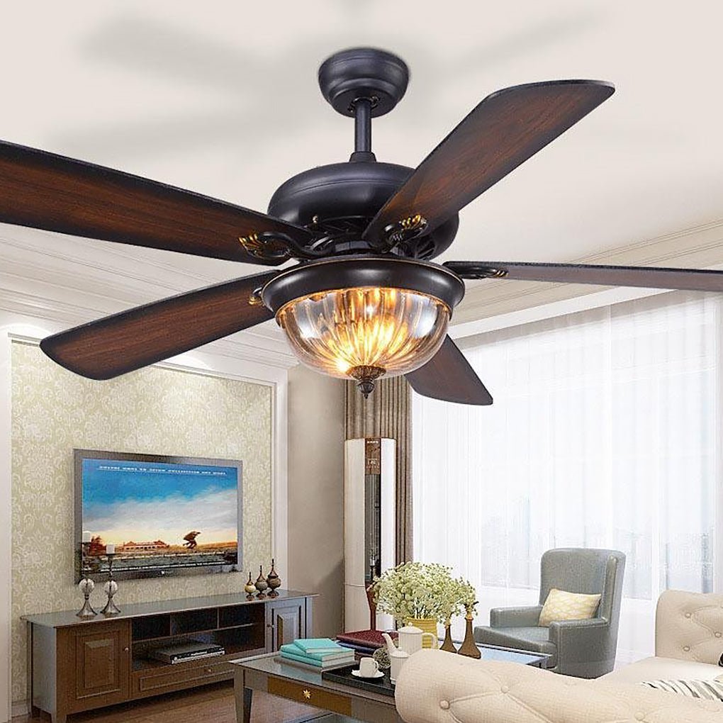 42 Inch Modern Farmhouse Ceiling Fan with 5 Wood Blades and Glass Shade Light Kit for Bedroom