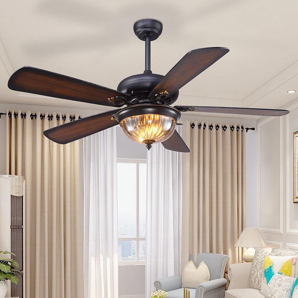 42 Inch Modern Farmhouse Ceiling Fan with 5 Wood Blades and Glass Shade Light Kit for Bedroom