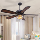 42 Inch Modern Farmhouse Ceiling Fan with 5 Wood Blades and Glass Shade Light Kit for Bedroom