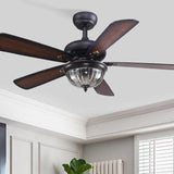 42 Inch Modern Farmhouse Ceiling Fan with 5 Wood Blades and Glass Shade Light Kit for Bedroom