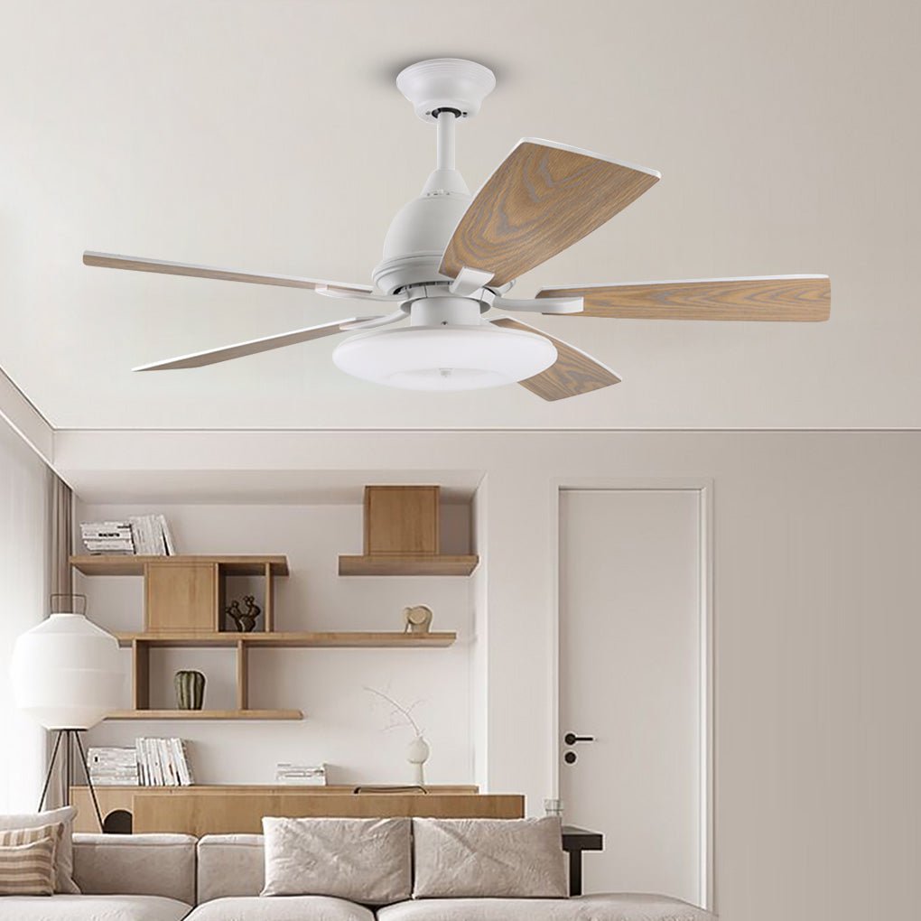 52 Inch Nordic Retro Ceiling Fan with Dimmable LED Light and Remote Control for Large Rooms