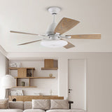 52 Inch Nordic Retro Ceiling Fan with Dimmable LED Light and Remote Control for Large Rooms