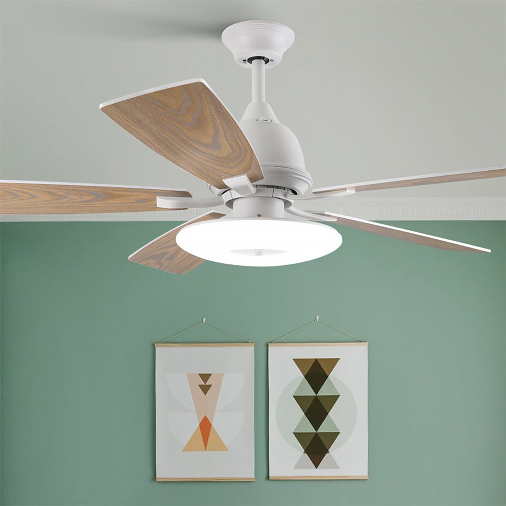 52 Inch Nordic Retro Ceiling Fan with Dimmable LED Light and Remote Control for Large Rooms