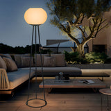 52 Inch Solar Powered LED Outdoor Tripod Floor Lamp with White Globe Shade and Black Metal Frame