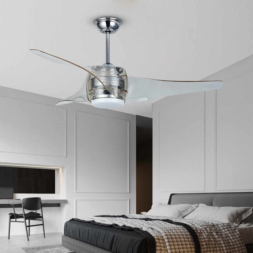 52 Inch Modern Minimalist LED Ceiling Fan Chandelier with Remote Control and Integrated Light