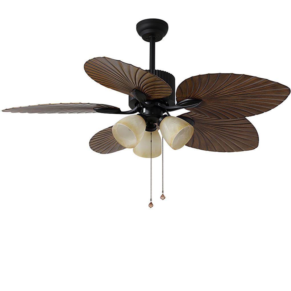 52 Inch Rustic Leaf Shaped Reversible Ceiling Fan with 12W Dimmable LED and Silent Inverter Motor