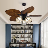 52 Inch Rustic Leaf Shaped Reversible Ceiling Fan with 12W Dimmable LED and Silent Inverter Motor