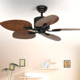 52 Inch Rustic Leaf Shaped Reversible Ceiling Fan with 12W Dimmable LED and Silent Inverter Motor