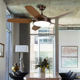 Modern 52 Inch Wood Blade Ceiling Fan with Dimmable LED Light and Remote Control Quiet Motor