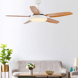Modern 52 Inch Wood Blade Ceiling Fan with Dimmable LED Light and Remote Control Quiet Motor