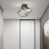Square Black Metal and Glass Flush Mount Ceiling Lamp with 3 Step Dimmable LED Lighting