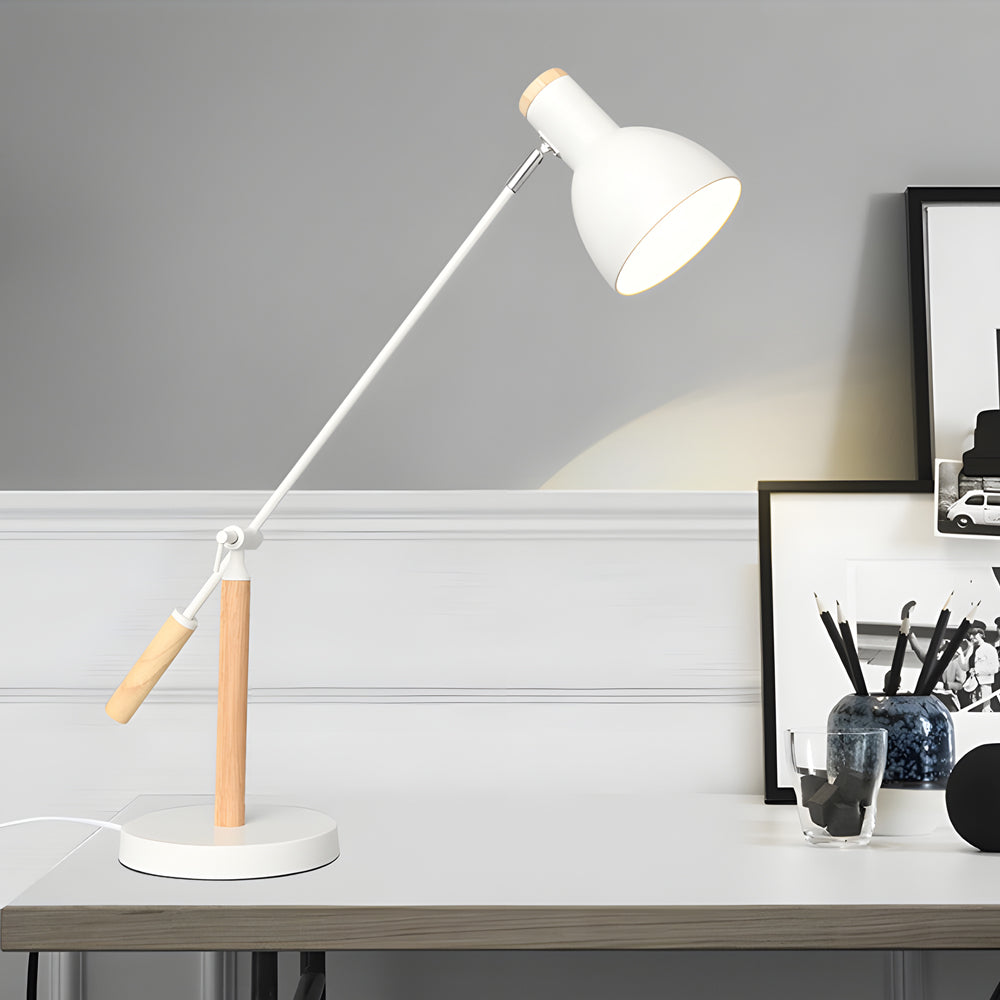 Modern Wood and Iron Adjustable Desk Lamp for Reading and Office Spaces