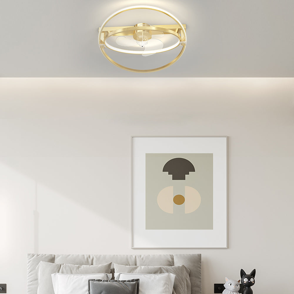 Modern 2 Ring LED Flush Mount Ceiling Fan with 3 Step Dimming for Bedroom Kitchen