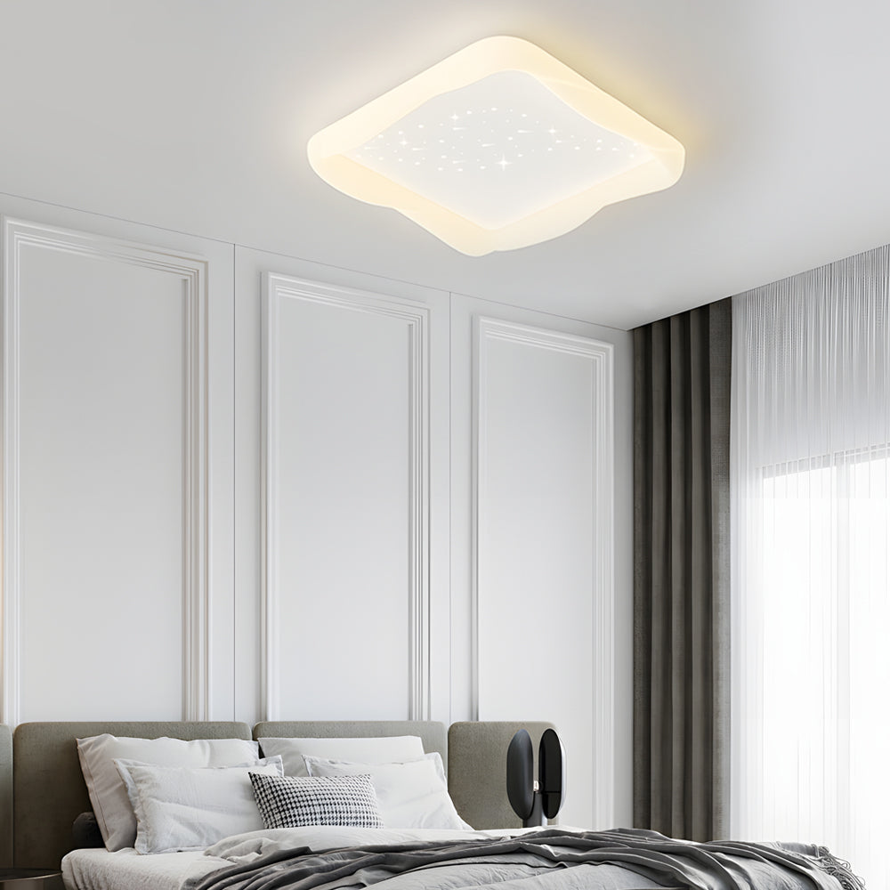 Modern Square Stars LED Ceiling Light Fixture for Kids Bedroom Milky White 3 Step Dimming