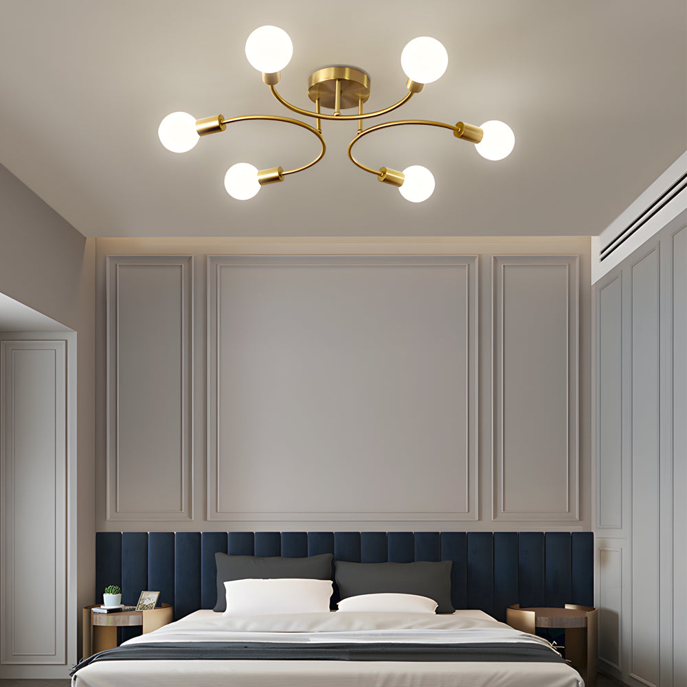 Modern Gold Chandelier with White Spherical Glass Shades for Living Room and Bedroom