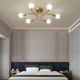 Modern Gold Chandelier with White Spherical Glass Shades for Living Room and Bedroom