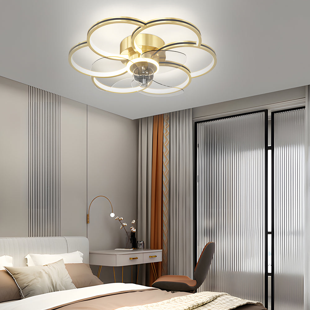 Modern Flower Shaped Silent LED Ceiling Fan with 3 Color Dimming Light