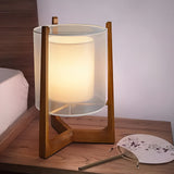 Japanese Style Wood LED Floor Lamp with Double Shade and Natural Finish Standing Light