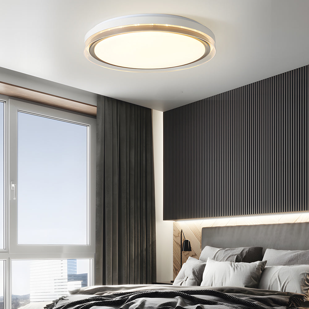 Modern White Round LED Ceiling Light Fixture with 3 Step Dimming and Acrylic Diffuser