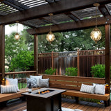 Retro Glass Globe Outdoor Pendant Light Waterproof Aluminum Exterior Chandelier for Porch and Garden