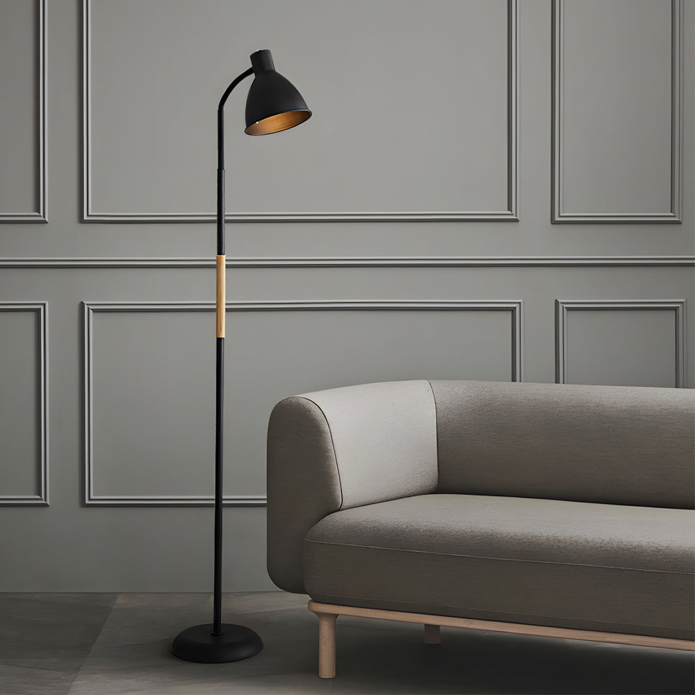 59 Inch Nordic Arc LED Floor Lamp with Wood Accents for Bedroom and Office Task Lighting