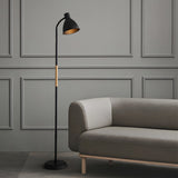 59 Inch Nordic Arc LED Floor Lamp with Wood Accents for Bedroom and Office Task Lighting