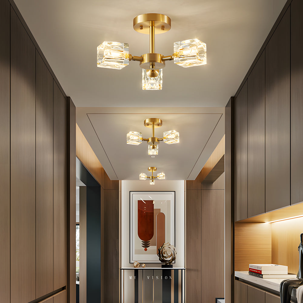 Modern Copper Crystal Ceiling Light Fixture with 180 Degree Adjustable Multi Light Shades