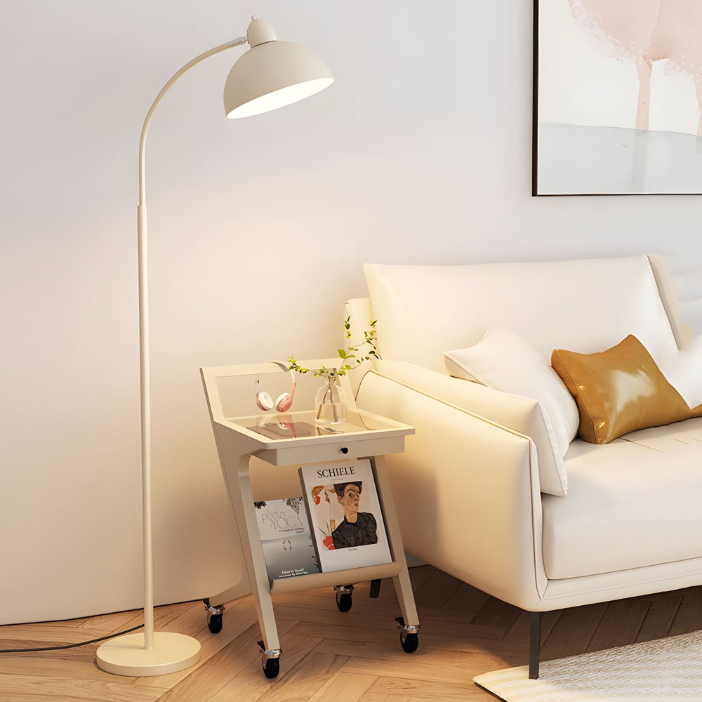 Modern White Arc Floor Lamp with Dimmable LED Dome Shade and Marble Base