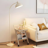 Modern White Arc Floor Lamp with Dimmable LED Dome Shade and Marble Base