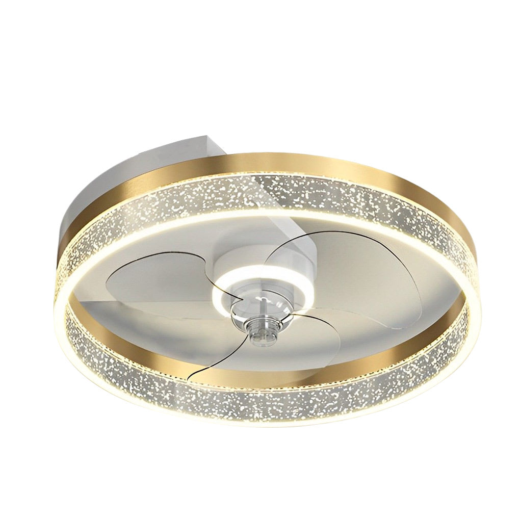 Round Bladeless Ceiling Fan with Dimmable LED Light 6 Speeds Silent Low Profile Flush Mount Fan