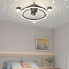 Creative Round Ceiling Fan with Moon Star Projection and 3 Color Dimming for Modern Bedrooms