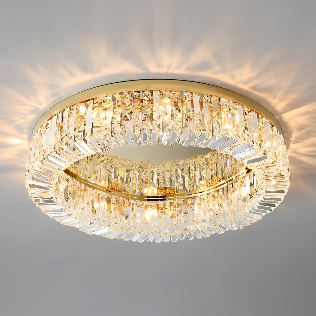 Luxury Modern Round Crystal Drum Flush Mount Ceiling Light for Bedroom and Living Room