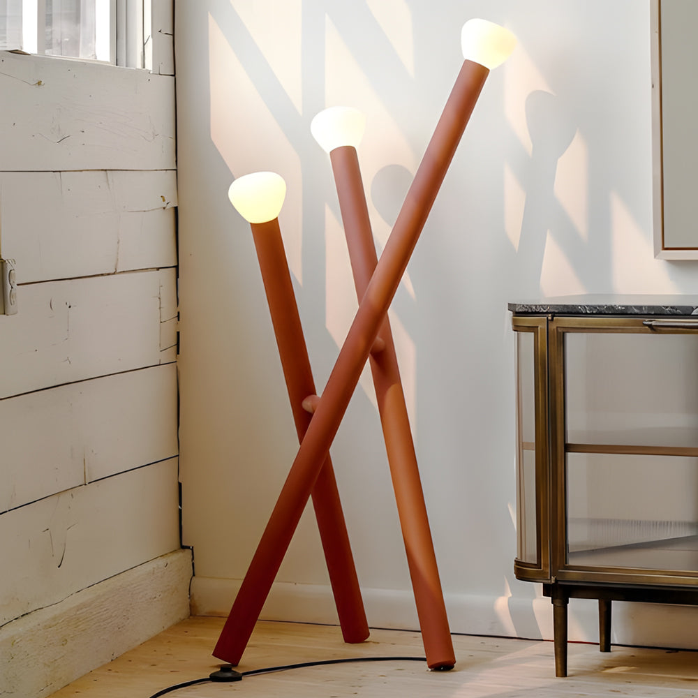Modern 3 Light Metal Stick Standing Lamp with Glass Shades and Dimmable Switch