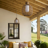 Rustic Modern Outdoor Rattan Pendant Light 10W LED Waterproof Ceiling Hanging Lantern for Garden and Porch