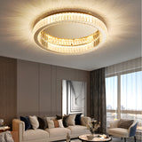 Luxury Round K9 Crystal LED Ceiling Fixture Dimmable Post Modern Flush Mount Gold Lamp